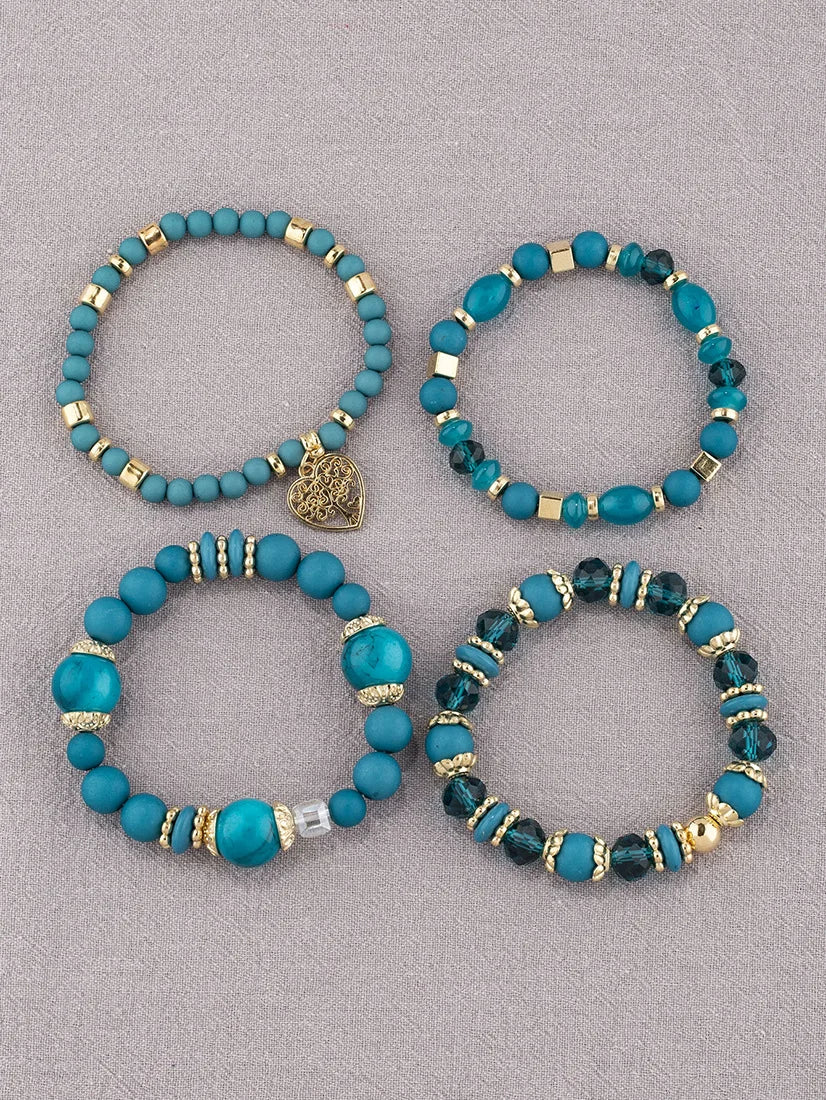New Acrylic Beads Chain Bracelet Set For Women Tree Of Life Charm Elastic Bangle Female Bohemian Jewelry Accessories