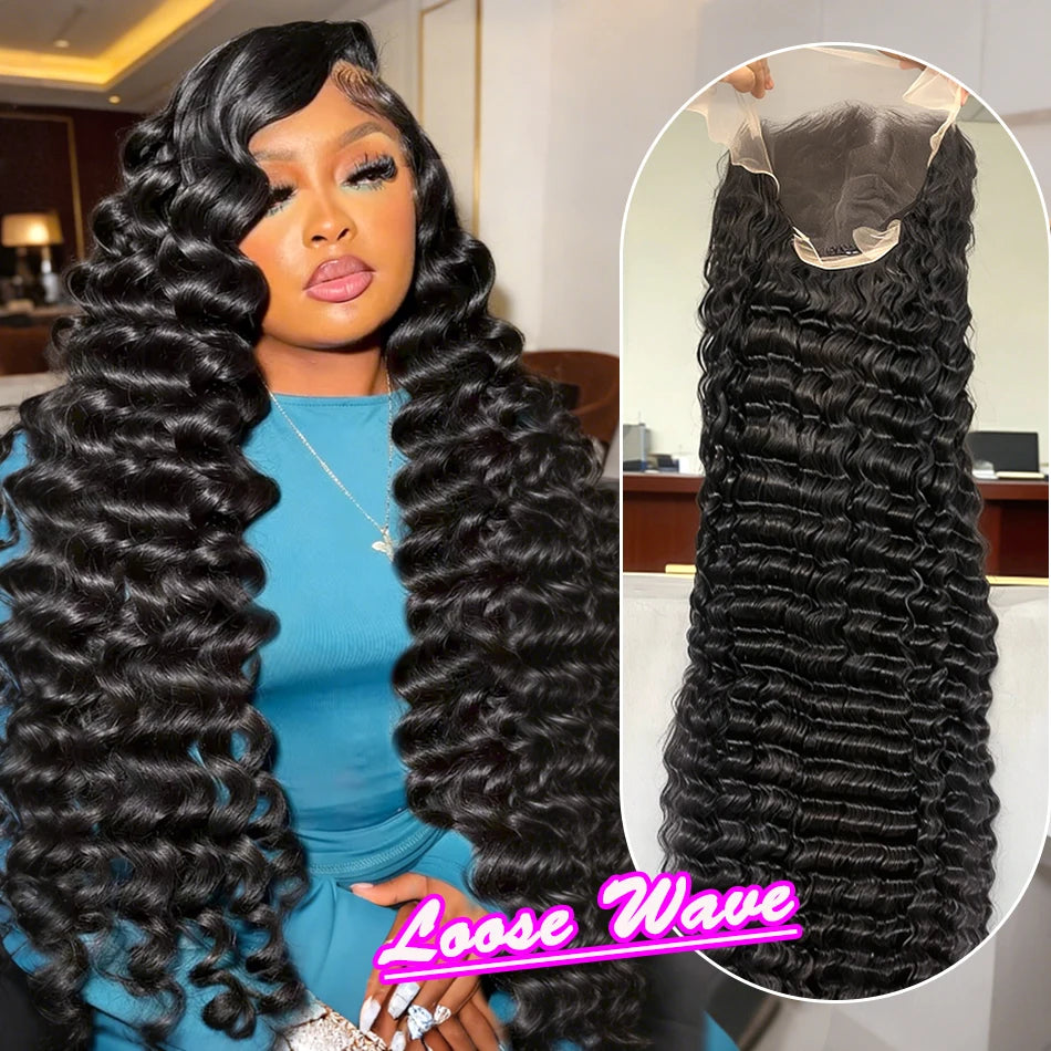 250 Density13x6 HD Transparen Loose Deep Wave Curly Lace Front Human Hair Wigs 13x4 Lace Frontal Brazilian Remy Hair Wig