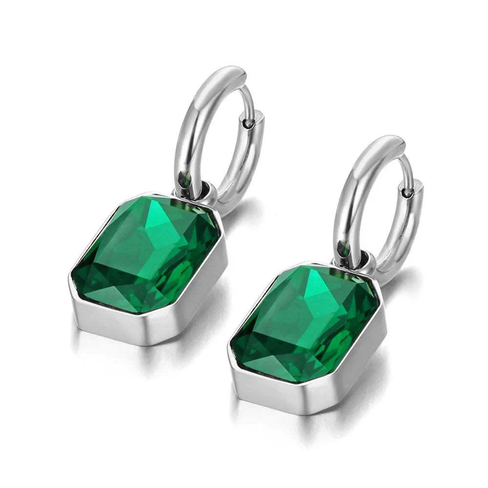 Lokaer Stainless Steel Geometric Square Hoop Earrings Sparkling Cubic Zirconia Crystal Earrings Jewelry For Women серьги E22115