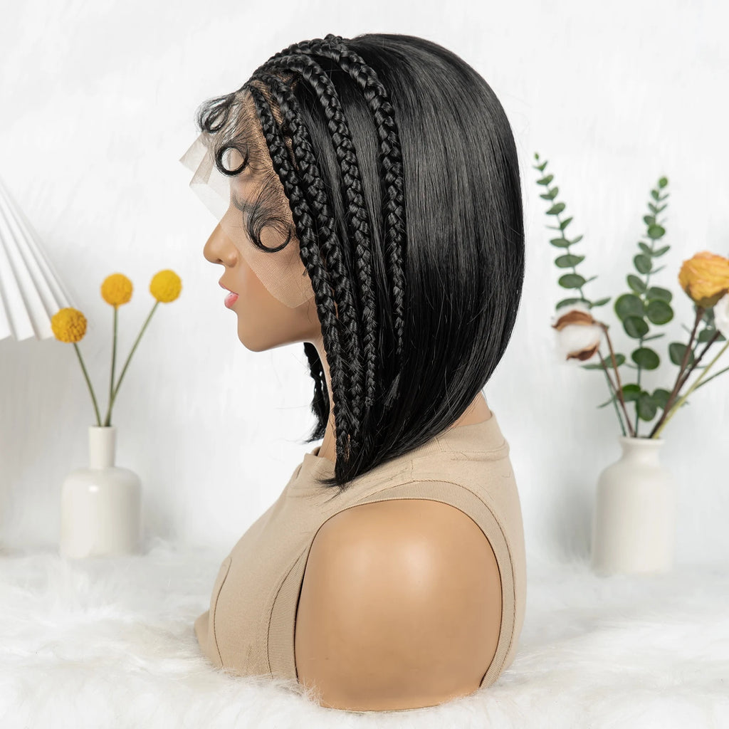 Synthetic Cornrow Braided Wigs Straight 13x4 Lace Frontal Wig With Baby Hair Partition Design With Braided For Black Women