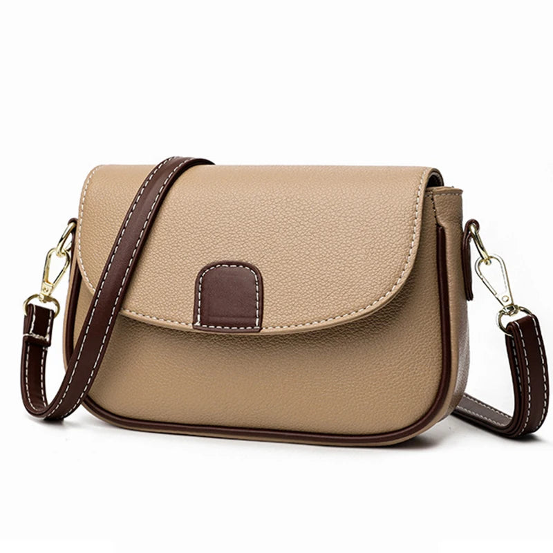 PU Leather Shoulder Bags For Women Fashion Flap Crossbody Messenger Bag Luxury Contrast Color Messenger Handbag Shopping Purse