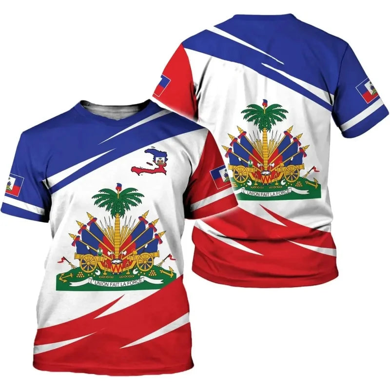 Haiti National Emblem T-Shirt – Men's Casual Loose Round Neck Short Sleeve Tee