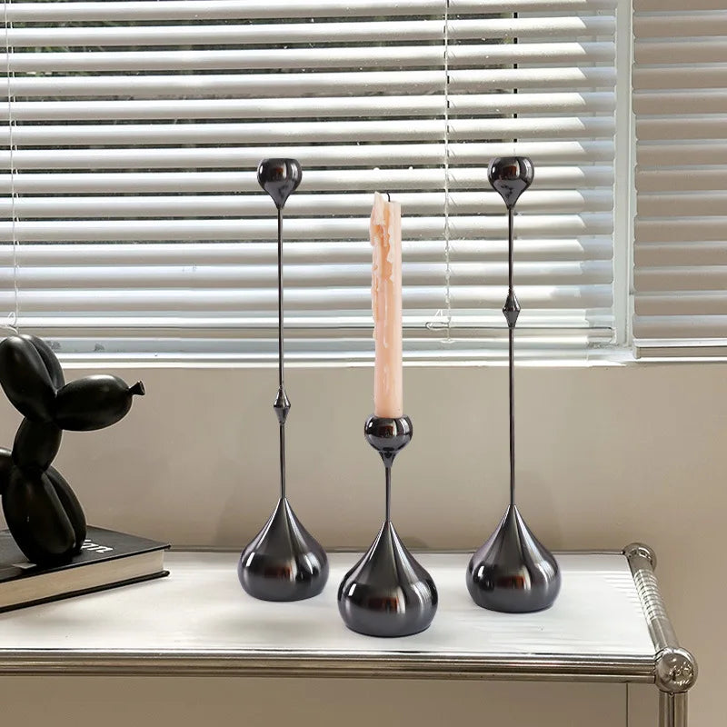 Water Drop Candle Holders Set of 3 | Luxury Nordic Iron & Glass Candlesticks | Romantic Dining Table Decor for Weddings & Home