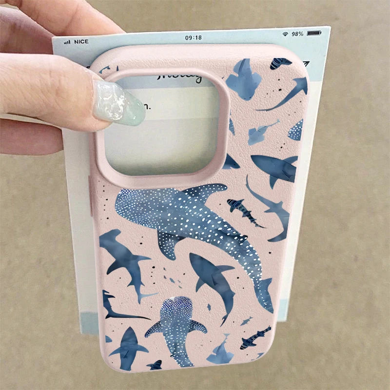 Whale Pattern Case For iPhone 17e 17 16 15 14 Pro Max 13 12 Pro Max 11 16e Shockproof Soft Silicone Leather Texture Phone Cover