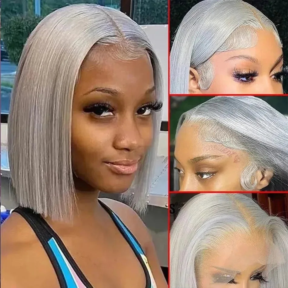 13x4 HD Short Ombre Blonde Wig Straight Bob Lace Front Wig Pre Plucked Synthetic Short Lace Frontal Wig Glueless Daily Cosplay