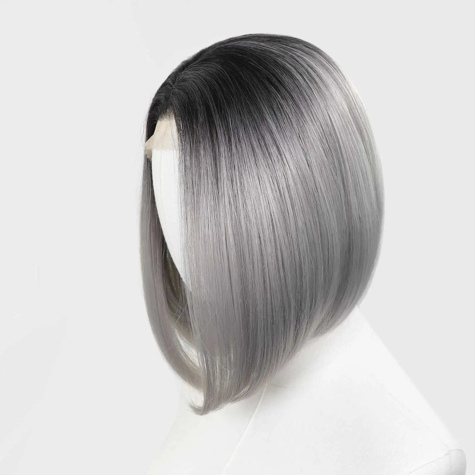 Ombre Blonde Highlight Short Bob Wigs Dark Roots Synthetic 13x4 Lace Front Brown Blonde Wig For Women Daily Use 150Density 12"