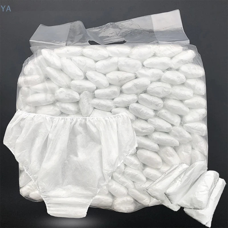 Disposable Underwear – 10-Pack White Double-Woven Underpants for Travel, Hospital & Postpartum