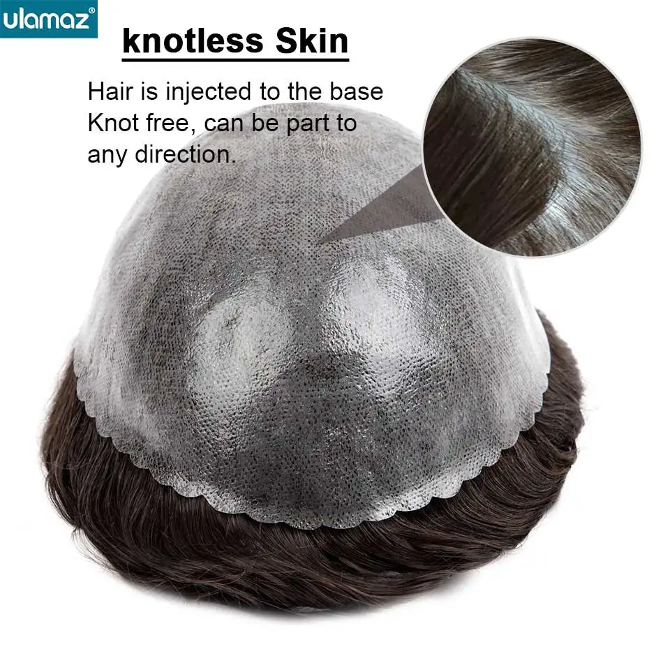 Microskin Hair System for Men | 0.12mm Invisible PU Base | 100% Indian Remy Hair | Knotless Toupee