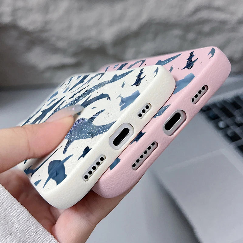 Whale Pattern Case For iPhone 17e 17 16 15 14 Pro Max 13 12 Pro Max 11 16e Shockproof Soft Silicone Leather Texture Phone Cover