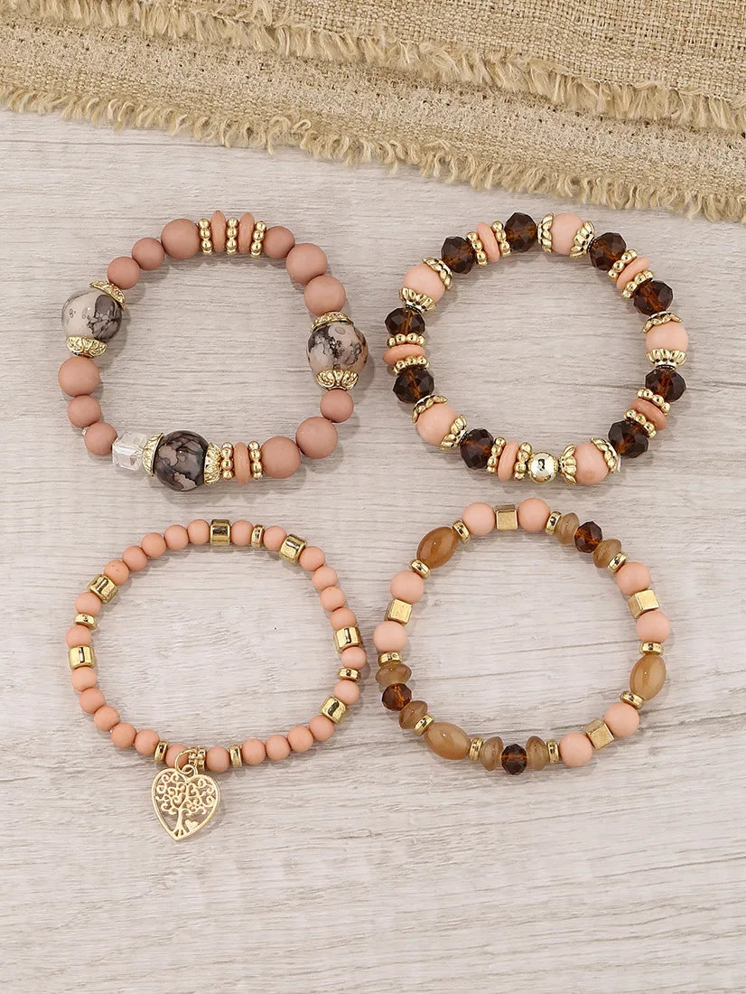 New Acrylic Beads Chain Bracelet Set For Women Tree Of Life Charm Elastic Bangle Female Bohemian Jewelry Accessories