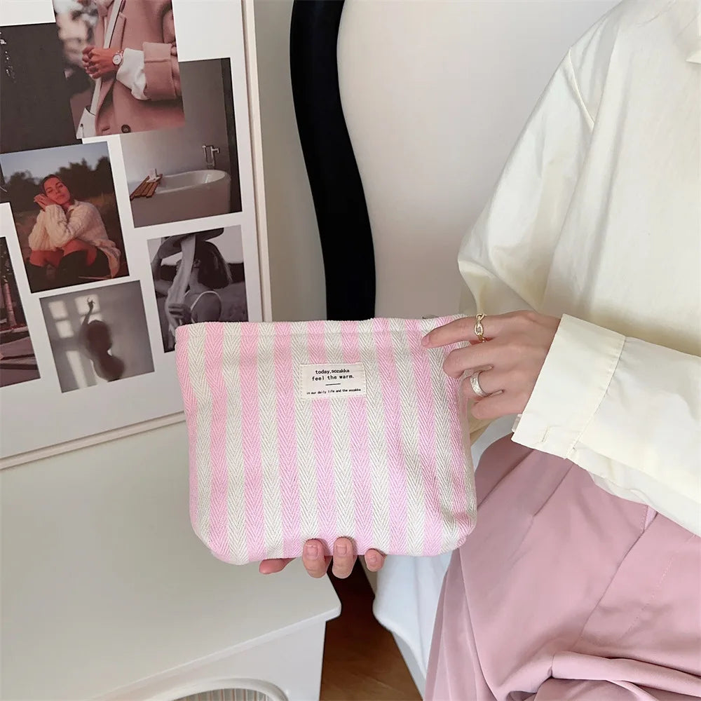 Stripe Cosmetic Bag Waterproof Women Cosmetic Bag Small Bag Storage Makeup Case,Travelling Pouch Organizer for Lady