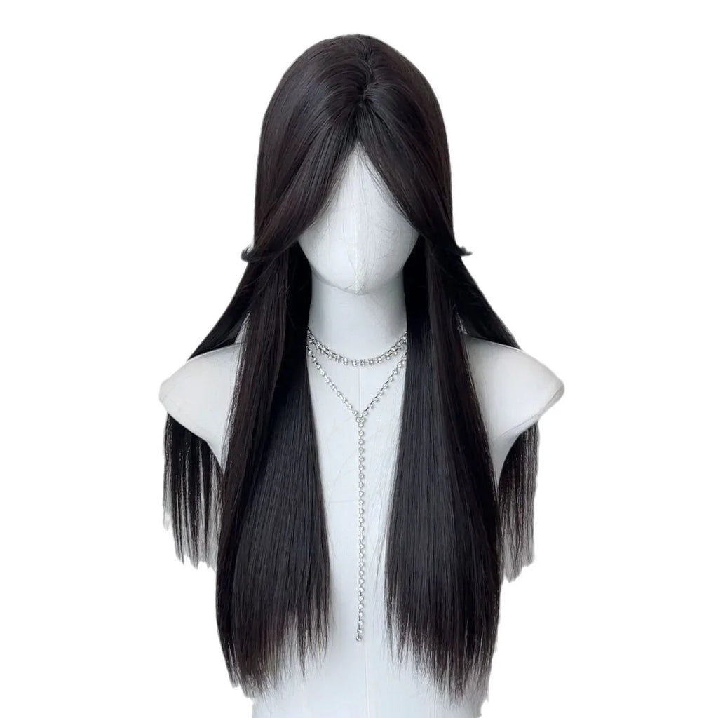 Ashely Black Brown Wig for Woman 24inch Daily Use Lolita Water Wavy Big Waves Long Curly Hair Long Straight Hair Synthetic Wigs