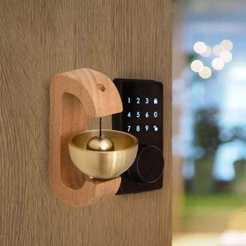 Wooden Magnetic Wind Chime Doorbell | Brass Jingle Bell Entry Reminder | Nordic Minimalist Home Decor Door Pendant