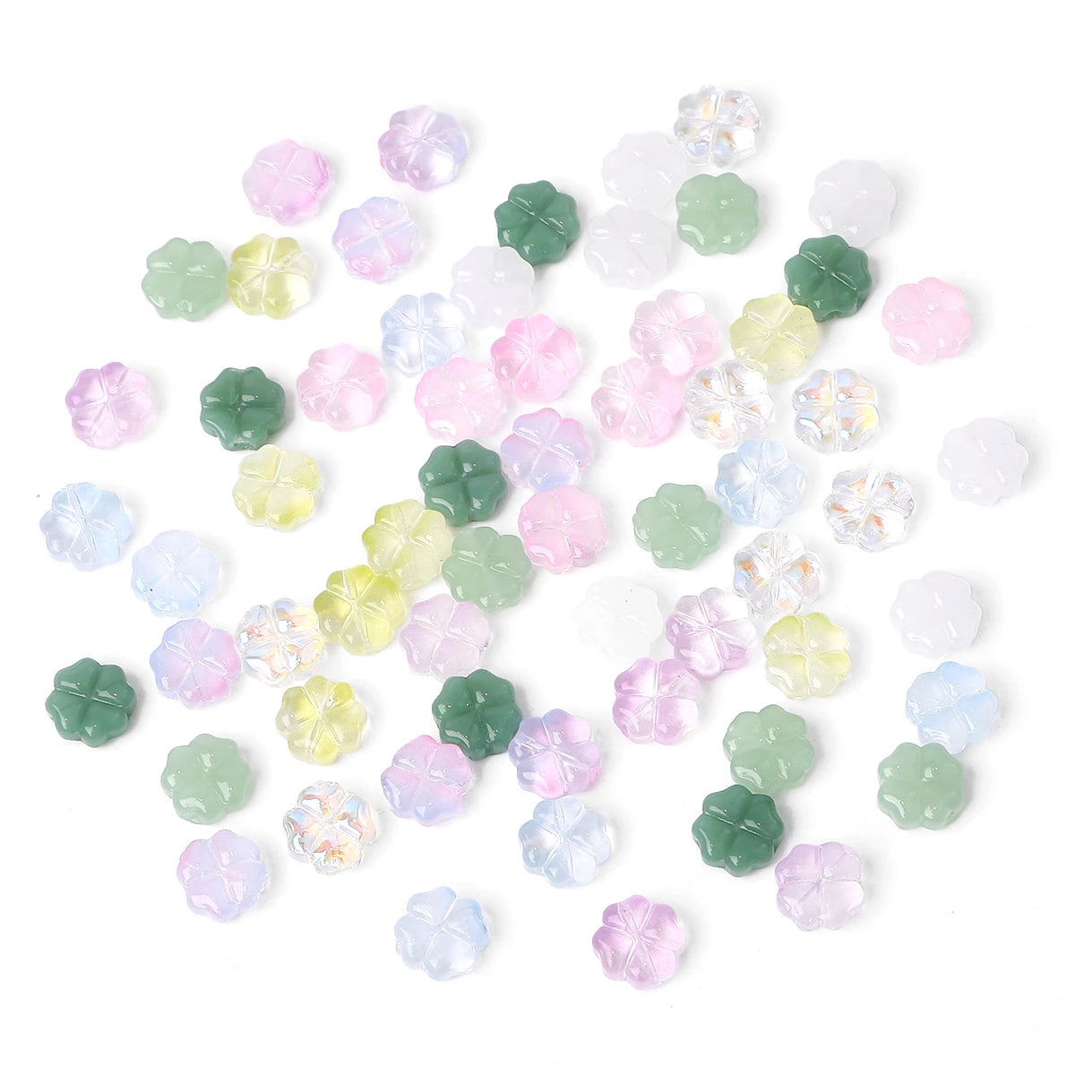 20pcs/bag Transparent Four leaf flower Shape Glass Beads, Lucky Beads for DIY Jewelry Making Bracelets, Crafts -Exquisite Gifts