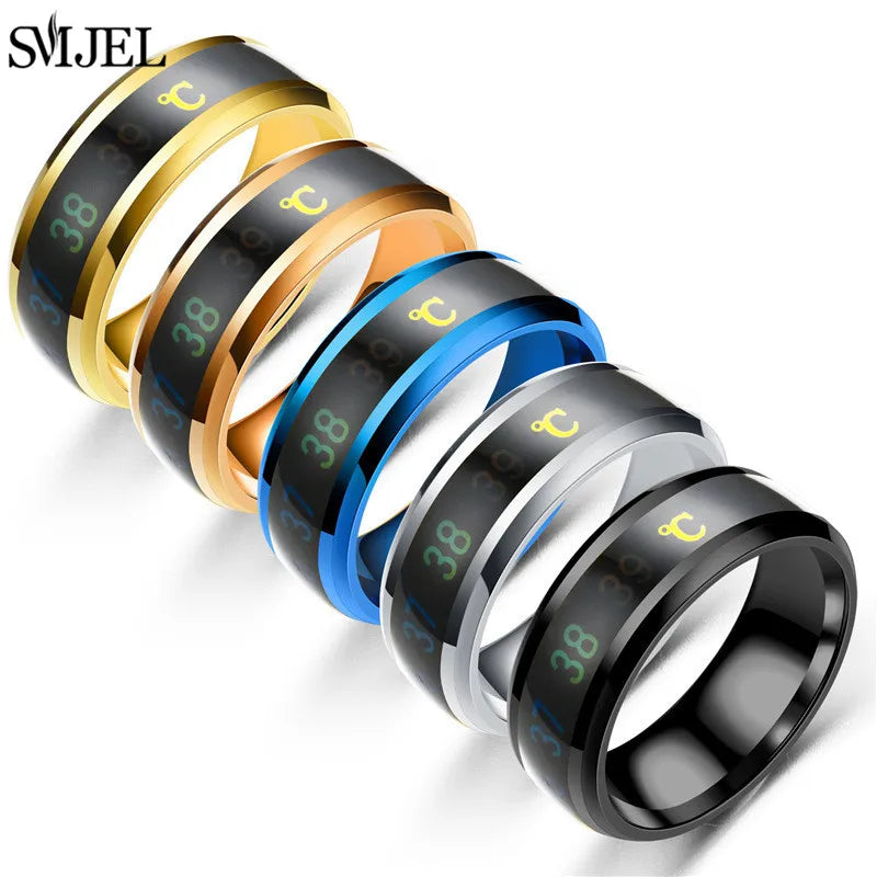 Smart Stainless Steel Sensor Body Temperature Ring for Couples Multifunctional Display Real-time Temperature Measuring Ring