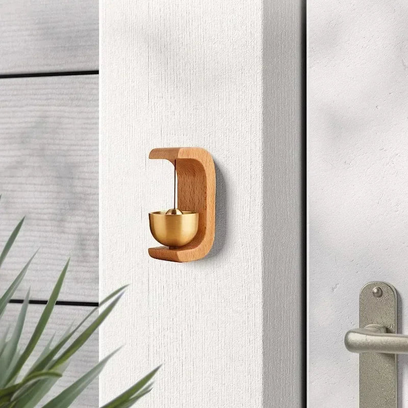 Wooden Magnetic Wind Chime Doorbell | Brass Jingle Bell Entry Reminder | Nordic Minimalist Home Decor Door Pendant