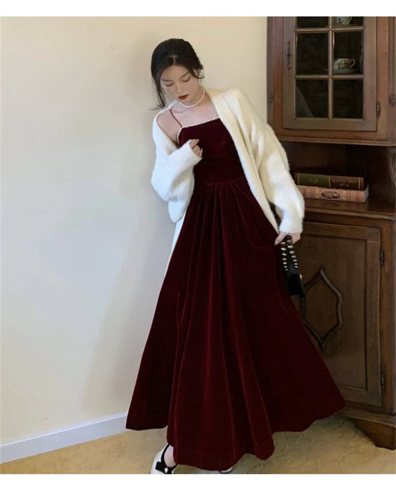 Velvet Dress Hepburn Long Skirt Women Clothing Party Dresses Vestido Dress