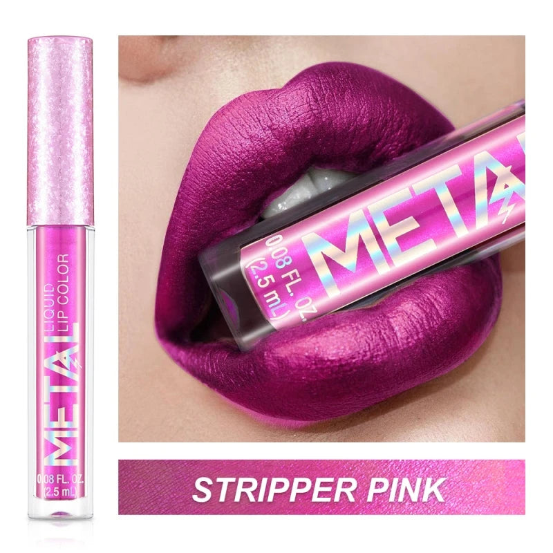 Metallic Matte Liquid Lipstick Waterproof Long Lasting Non-Stick Cup Matte Shimmer Glitter Lip Gloss Women Lips Makeup 12 Colors