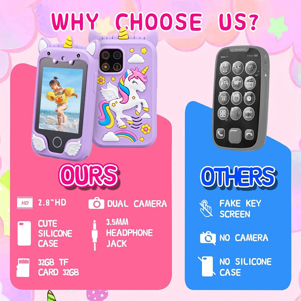 Kids Smart Phone Camera Toy – Touchscreen Unicorn MP3 Player & Digital Camera for Girls & Boys Ages 3–8