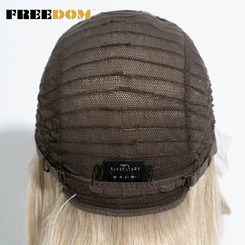 FREEDOM Straight Synthetic Lace Front Wigs For Black Women Ombre Blonde Brown Lace Wig 20 Inch Wig With Bangs Cosplay Lace Wig