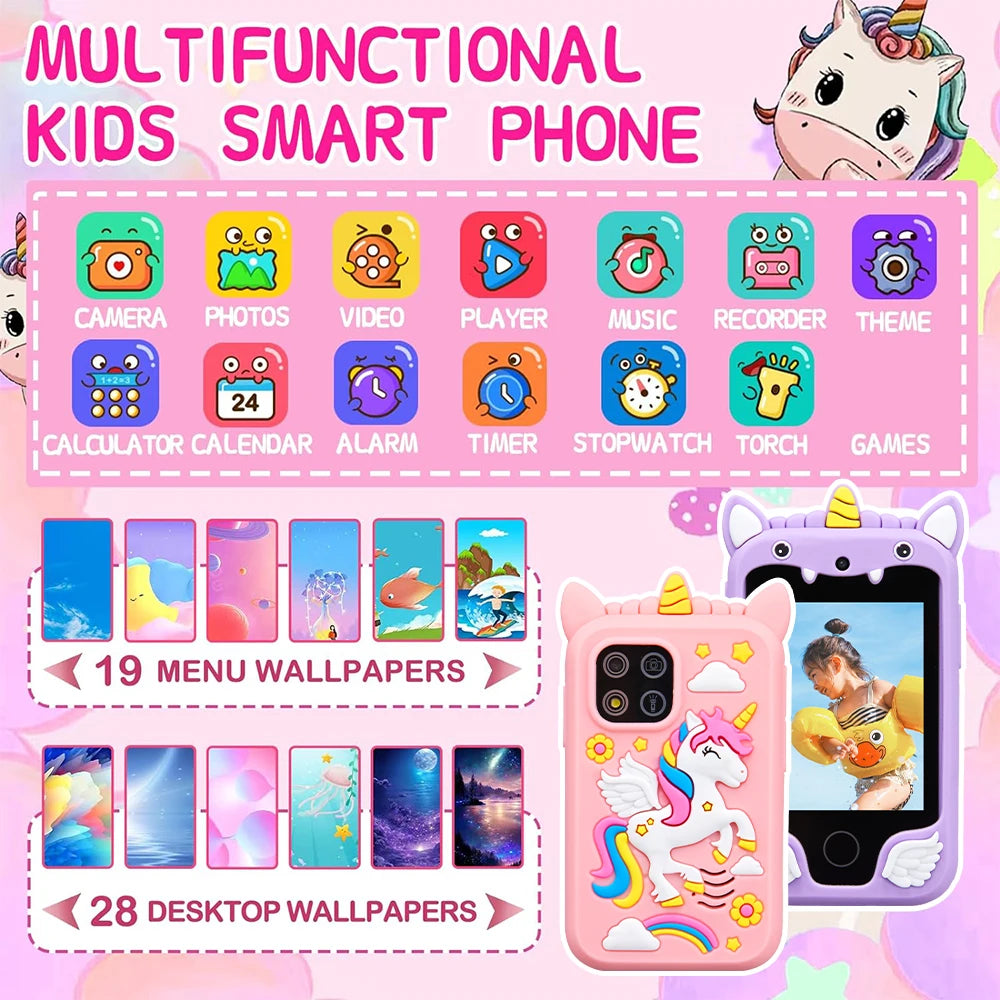 Kids Smart Phone Camera Toy – Touchscreen Unicorn MP3 Player & Digital Camera for Girls & Boys Ages 3–8