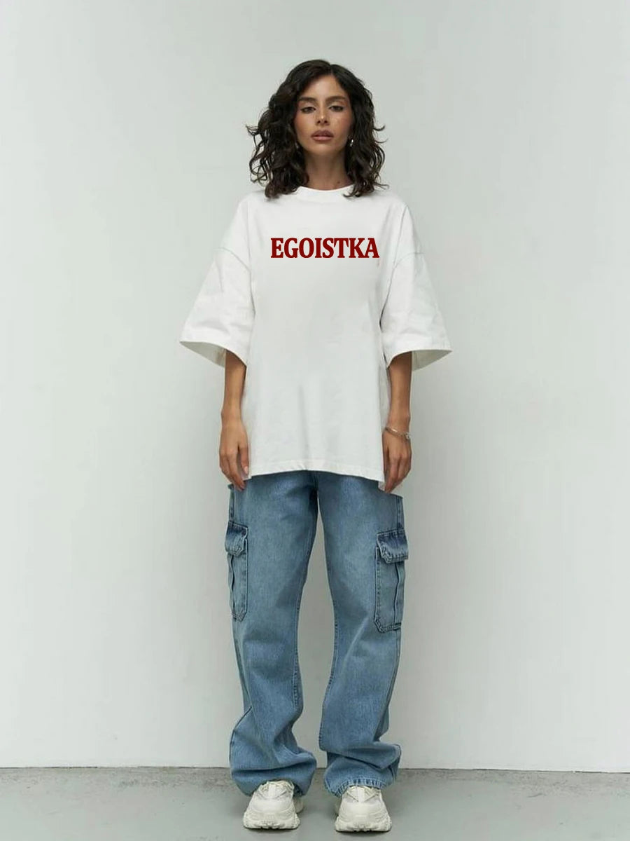 Hirsionsan American Retro Letter Printed T Shirt Women Summer Cotton Soft Short Sleeve Tee Female Oversized Higt Street Top 2025