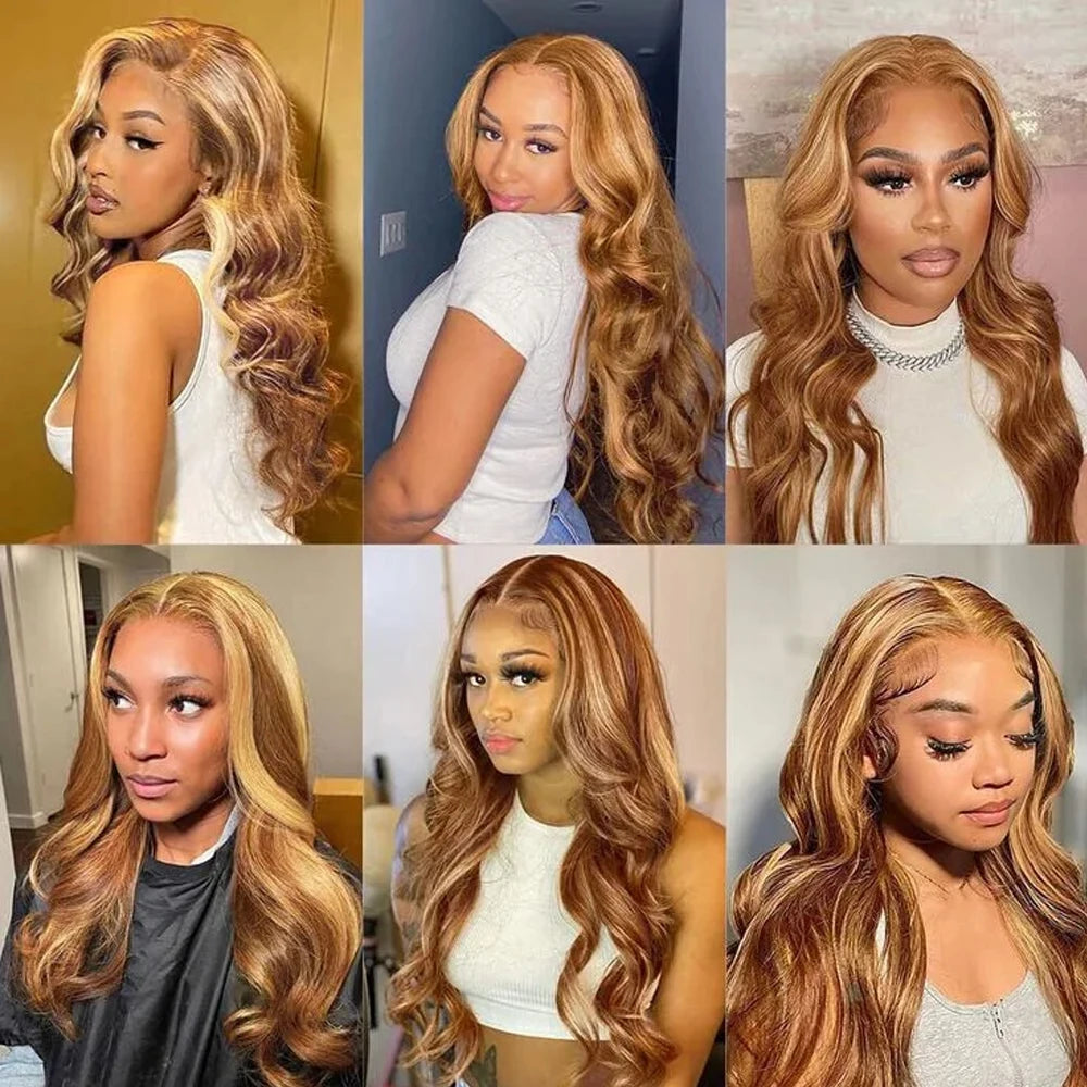 Highlight Body Wave Lace Front Wigs Synthetic 13x4 Ombre Blonde Lace Front Wig 13x6 HD Honey Blonde Lace Frontal Wigs For Women