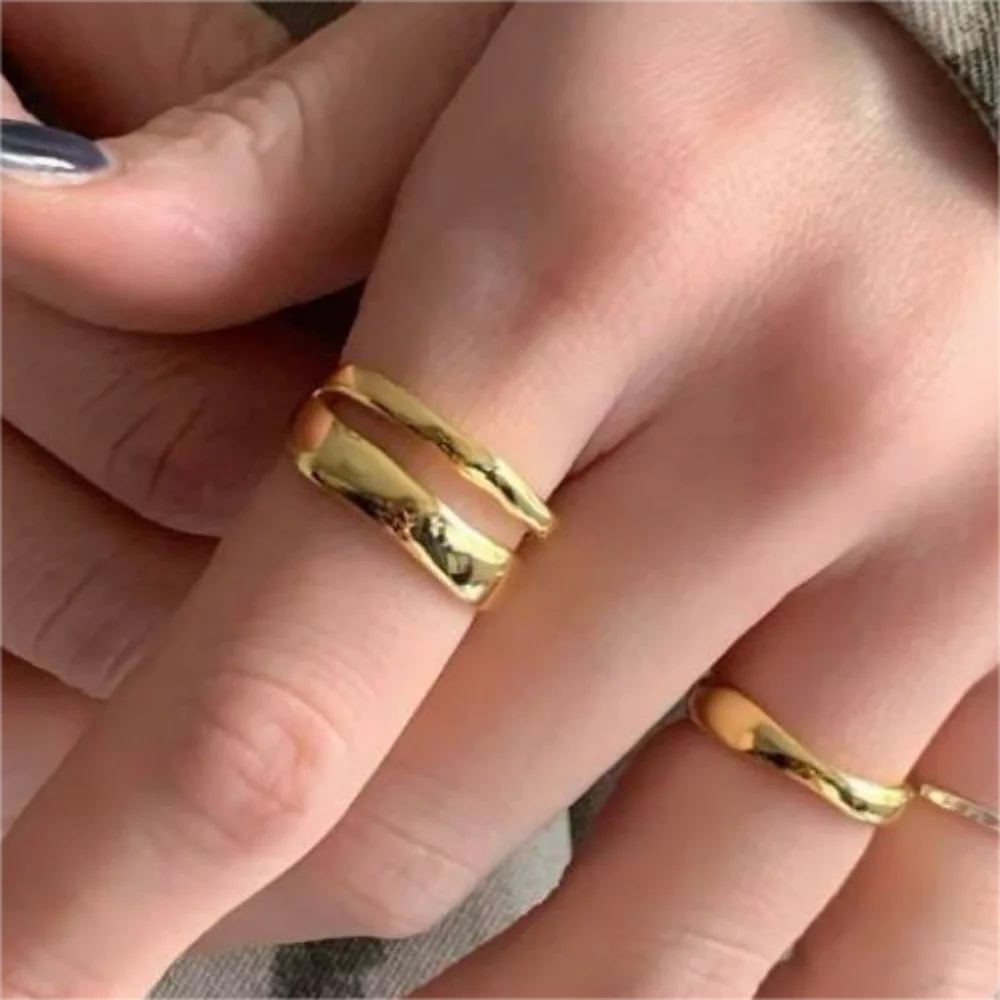 1/3 PCS Stackable Stainless Steels Adjustable Ripple Rings 18K Plated Gold Silver Minimalist Irregular Rings for Women Jewelry