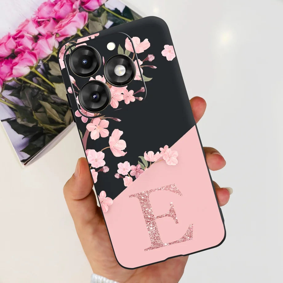 Infinix Smart 8 Phone Case – Soft TPU Silicone Flower & Letter Pattern Cover (6.6")