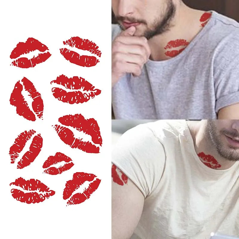 Red Lips Temporary Tattoo – Long-Lasting Waterproof Fake Tattoo for Neck & Arm