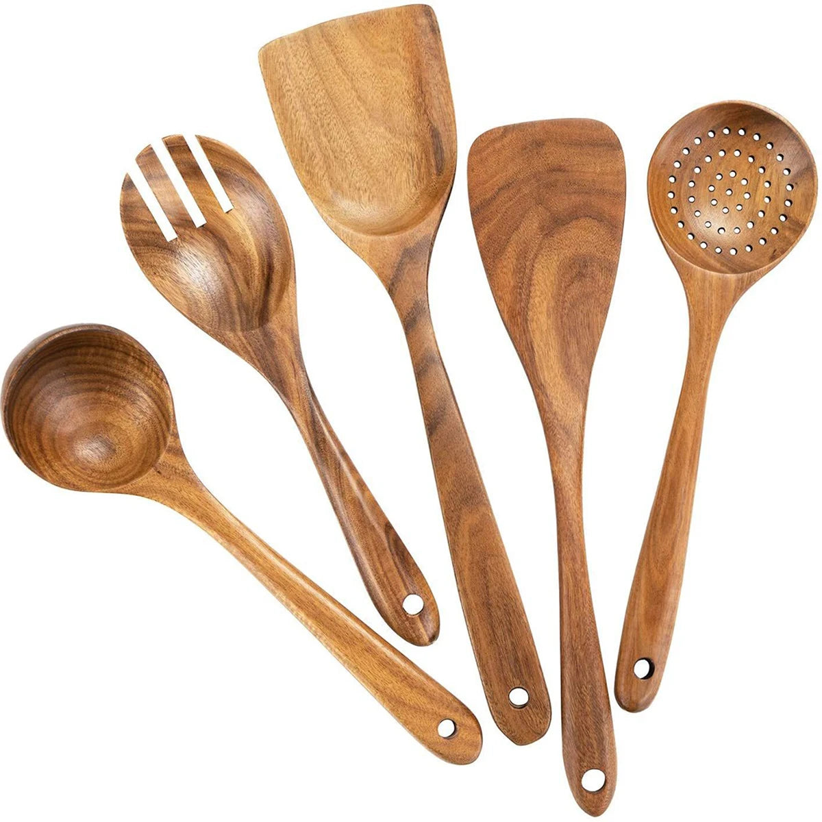 Wood Kitchenware Cooking Set – Natural Wooden Kitchen Utensils for Home Cooking