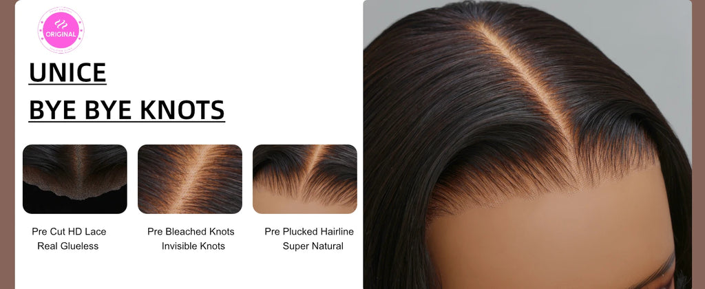 UNice 7x5 & 13x4 Lace Water Wave Human Hair Wig With Drawstring & Baby Hair Pre Cut Pre Bleached Glueless Wig