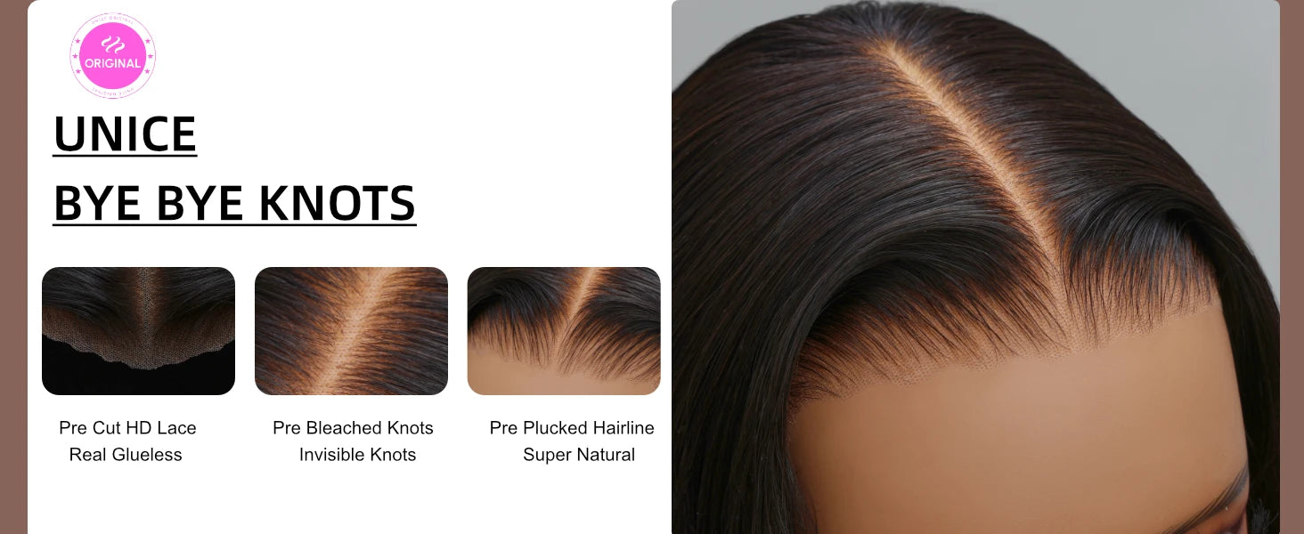 UNice 7x5 & 13x4 Lace Water Wave Human Hair Wig With Drawstring & Baby Hair Pre Cut Pre Bleached Glueless Wig