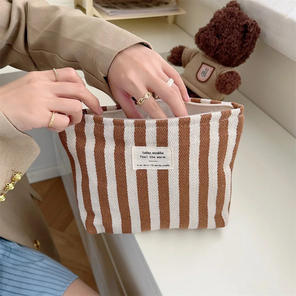 Stripe Cosmetic Bag Waterproof Women Cosmetic Bag Small Bag Storage Makeup Case,Travelling Pouch Organizer for Lady