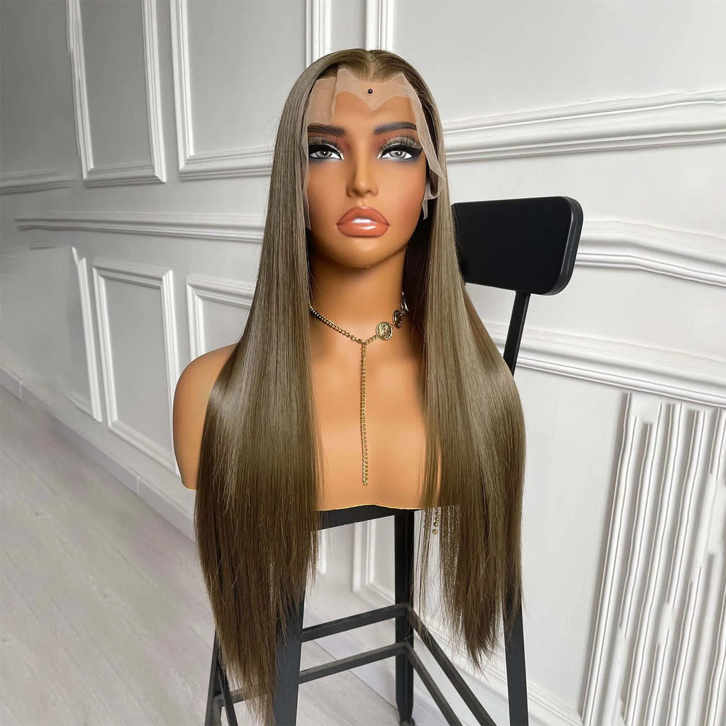 13X4 Brown Wig Long Straight Synthetic Hair Lace Front Wig Natural Light Brown Brunette Colored Lace Frontal Wigs for Women