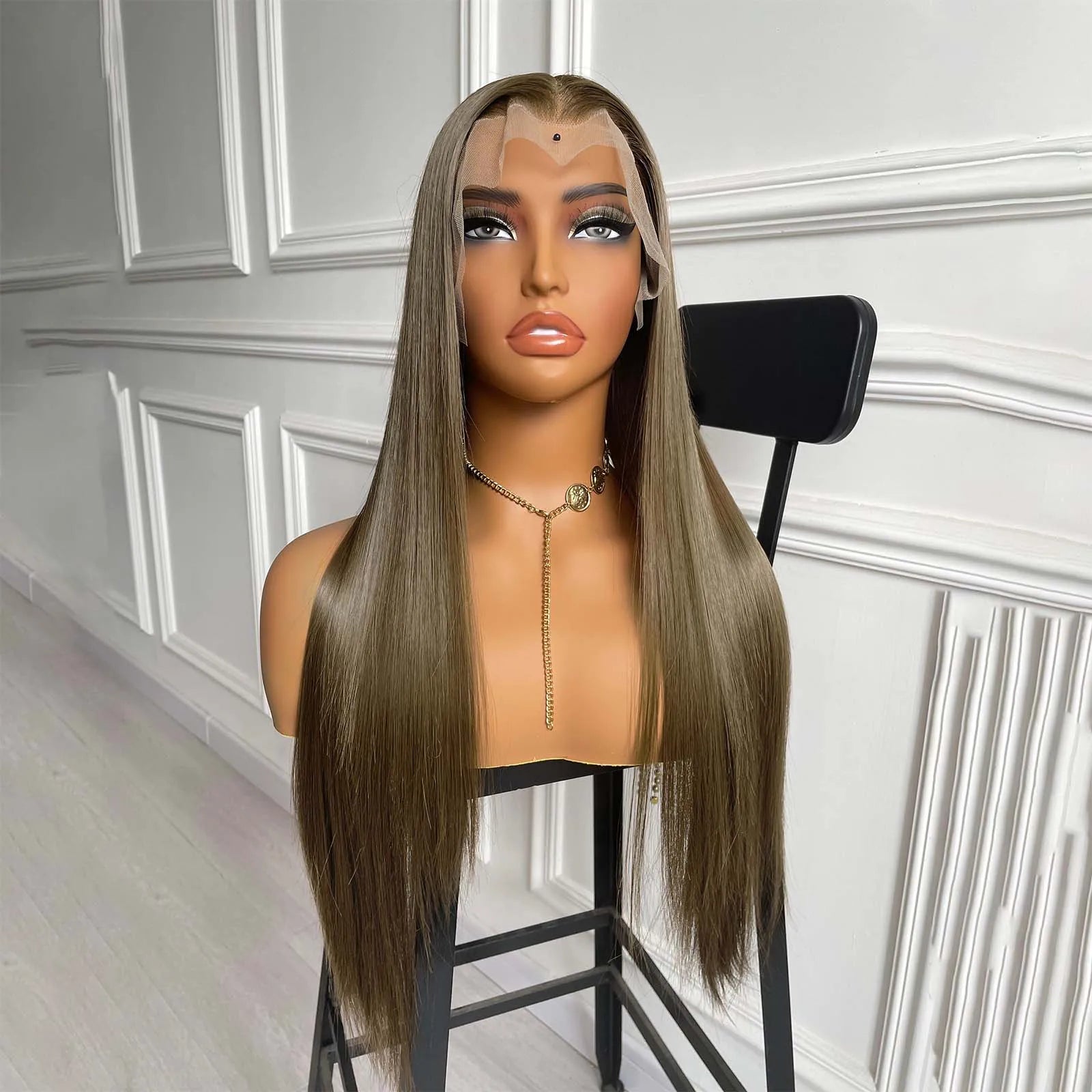 13X4 Brown Wig Long Straight Synthetic Hair Lace Front Wig Natural Light Brown Brunette Colored Lace Frontal Wigs for Women