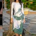 2025 New Pattern Printed Bathing Bikini Dresses Casual O Neck Long Sleeved Slim Fit Beachwear Summer Bohemian Lace Up Swimsuit