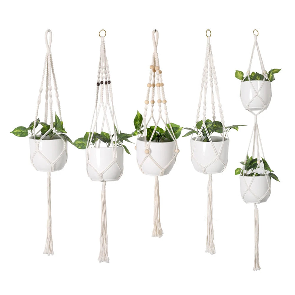 Garden Plant Hanging Basket Cotton Rope Hanger Plant Flower Basket Pot Planter Hanger Handmade Macrame Pot Pocket Home Decor 1pc