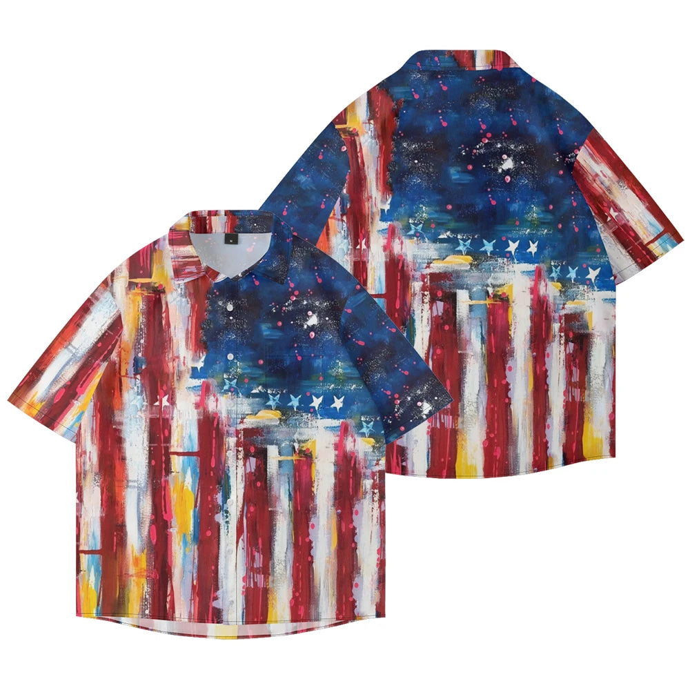 Men's American Flag Hawaiian Shirt – 4th of July Button-Up