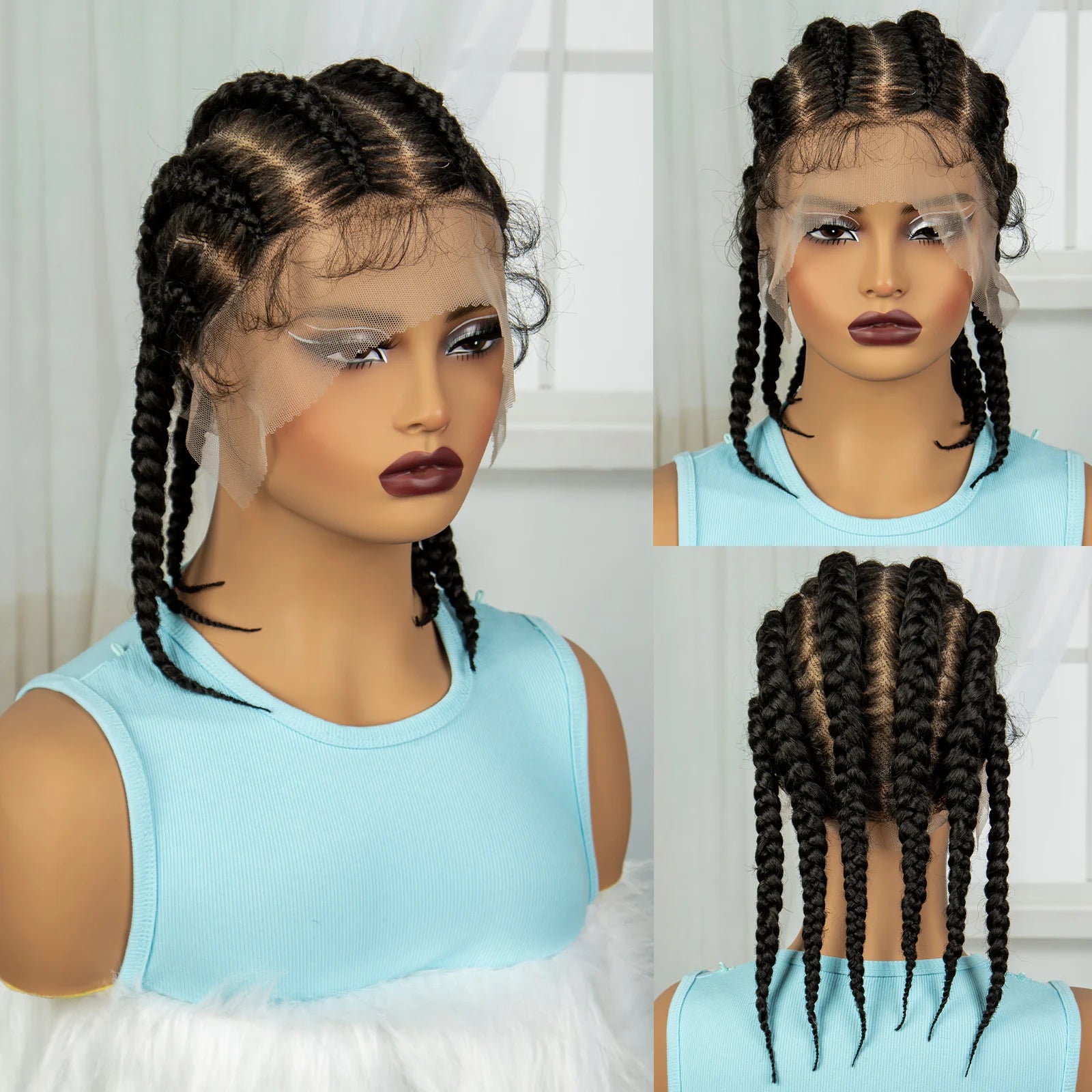Synthetic Cornrow Braided Wigs Full Lace Short Cute Bob Wigs for Women Girls 14inch Lace Frontal Braided Lace Wig with Baby Hair