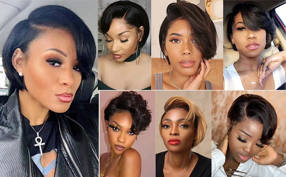 Short Pixie Cut Straight Bob Wig 13x4 Lace Front Human Hair Wigs Pre plucked Pixie Cut Transparent Lace For Women #4