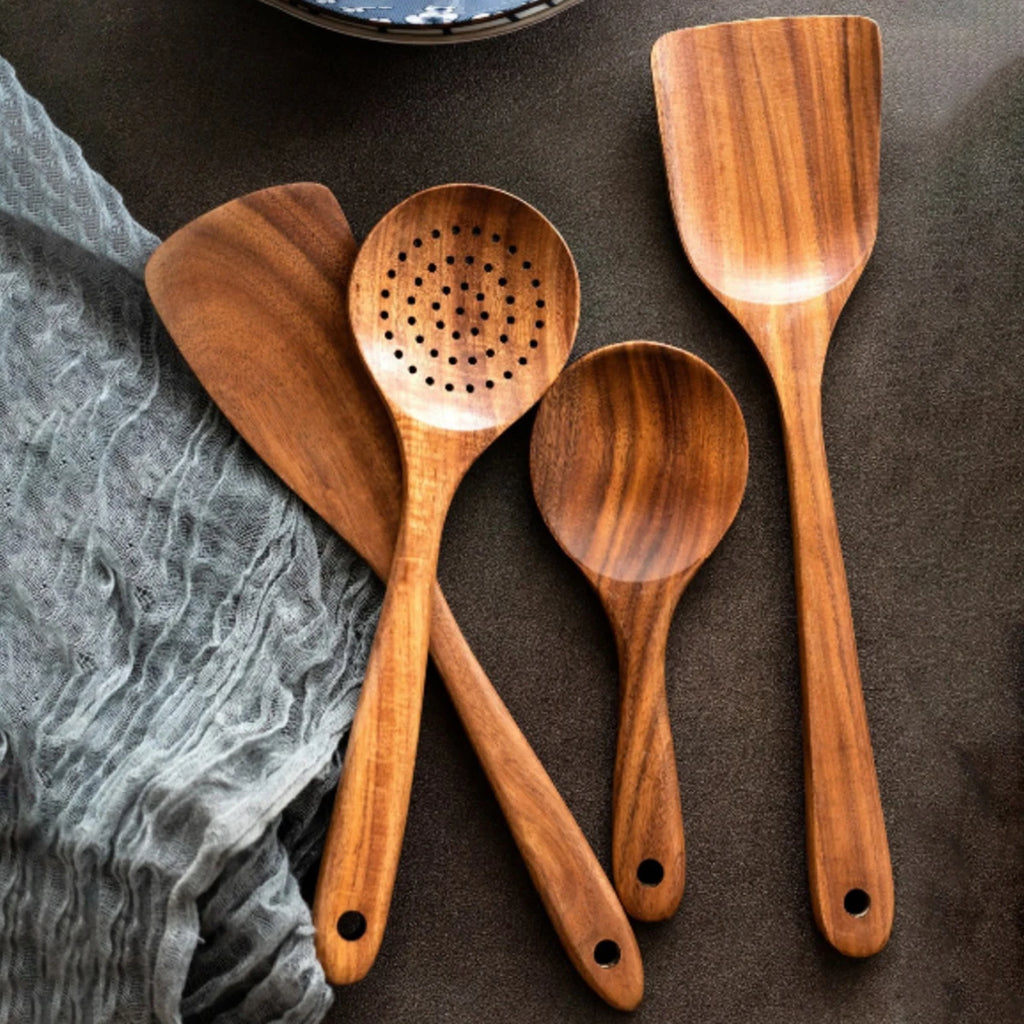 Wood Kitchenware Cooking Set – Natural Wooden Kitchen Utensils for Home Cooking