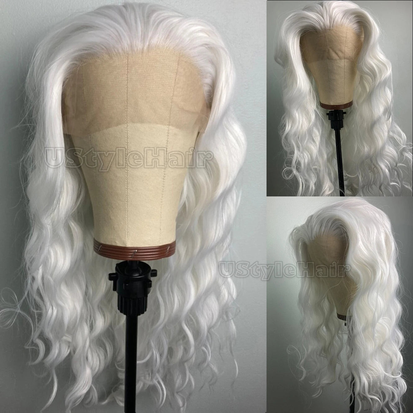 White Deep Wave Wig 13x4 Lace Front Wig Long Synthetic Frontal Wigs for Women Glueless Daily Wear Cosplay Wigs Heat Resistant