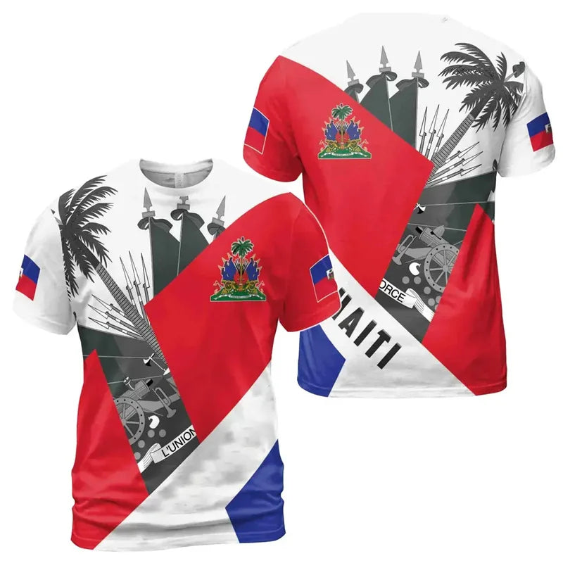 Haitian Flag & National Emblem 3D Print T-Shirt – Men's Short Sleeve Fashion Tee