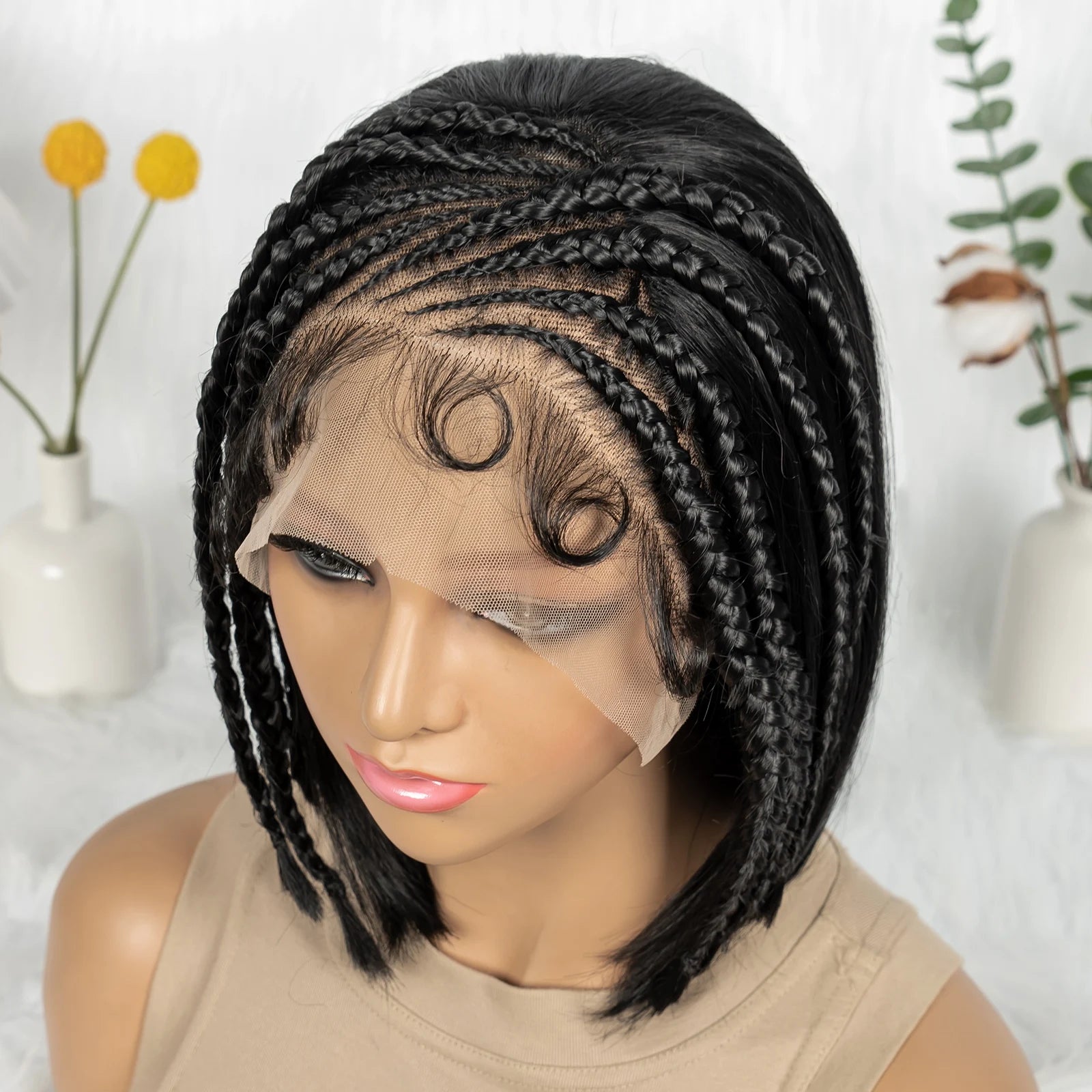 Synthetic Cornrow Braided Wigs Straight 13x4 Lace Frontal Wig With Baby Hair Partition Design With Braided For Black Women