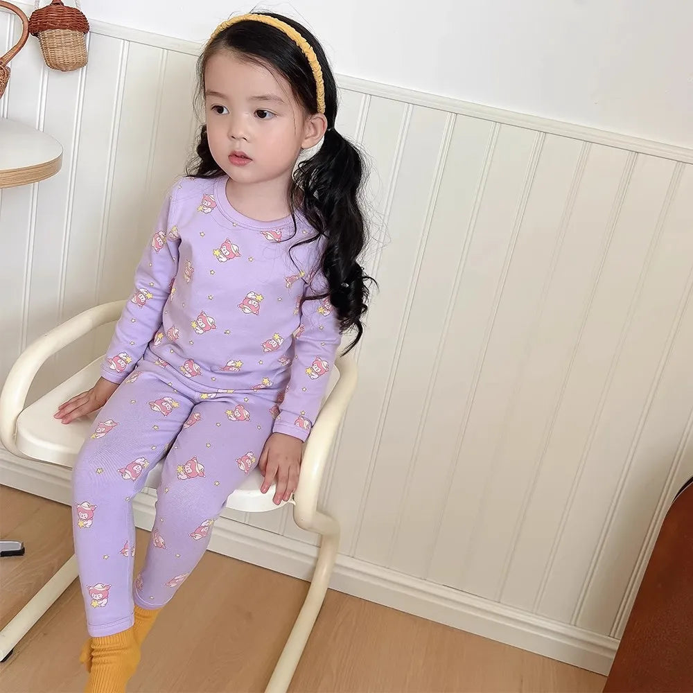 Girls' Floral Pajama Set – Soft Warm 2-Piece Spring & Autumn Baby Sleepwear