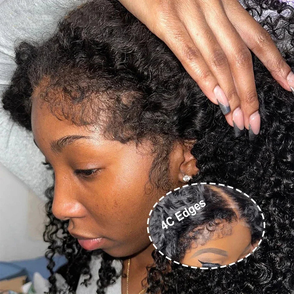 4C Edges Curly Human Hair Wigs Kinky Curly 13x6 HD Lace Frontal Wig 250% Deep Wave 13x4 Lace Front Human Hair Wigs on Sale