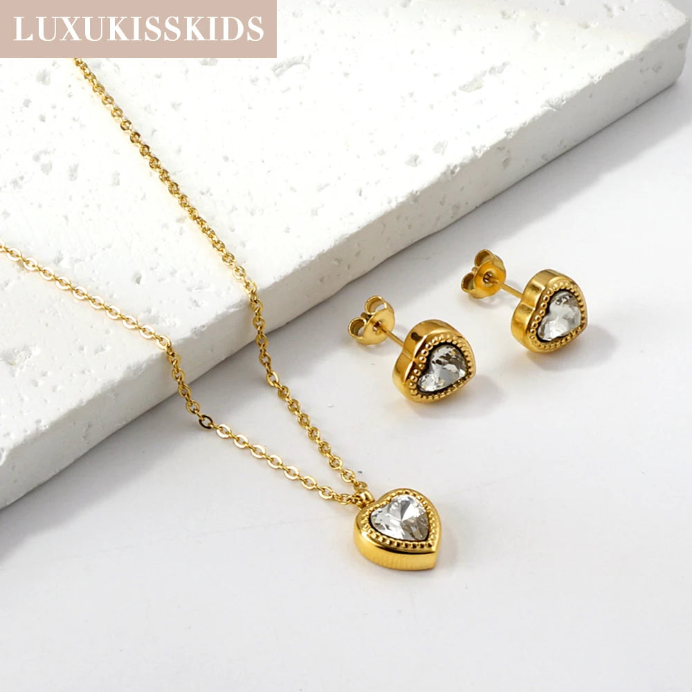 Luxury Heart Zirconia Jewelry Set – Elegant Necklace & Earrings for Women