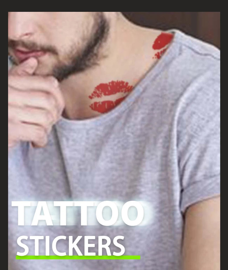 Red Lips Temporary Tattoo – Waterproof Neck & Arm Tattoo for Men & Women