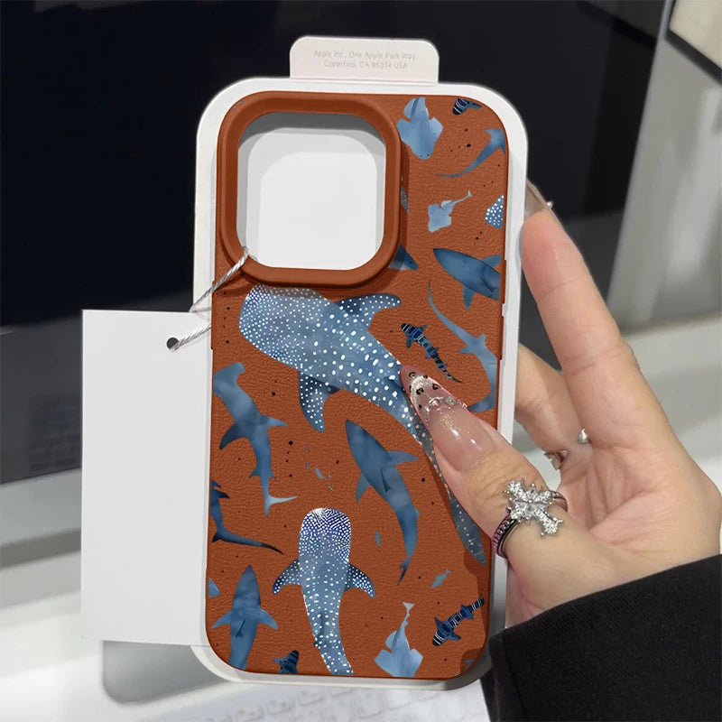 Whale Pattern Case For iPhone 17e 17 16 15 14 Pro Max 13 12 Pro Max 11 16e Shockproof Soft Silicone Leather Texture Phone Cover